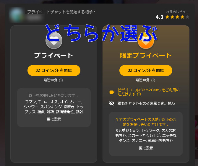 エロい！STRIPCHATの遊び方｜アダルト推し活のおすすめの課金ポイント　プライベートチャット手順02